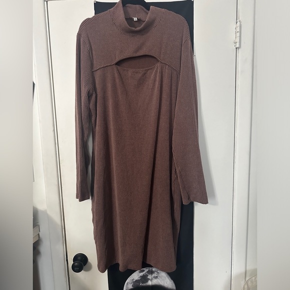 White Birch Ribbed Knee Length Sweater Dress with Peekaboo Plus Size - Picture 1 of 8